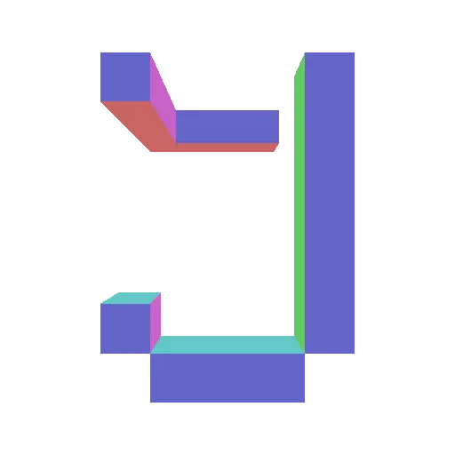 A J and L drawn in blocks. The blocks' faces are rendered in RGB and their complementary colors depending on the orientation of the face.